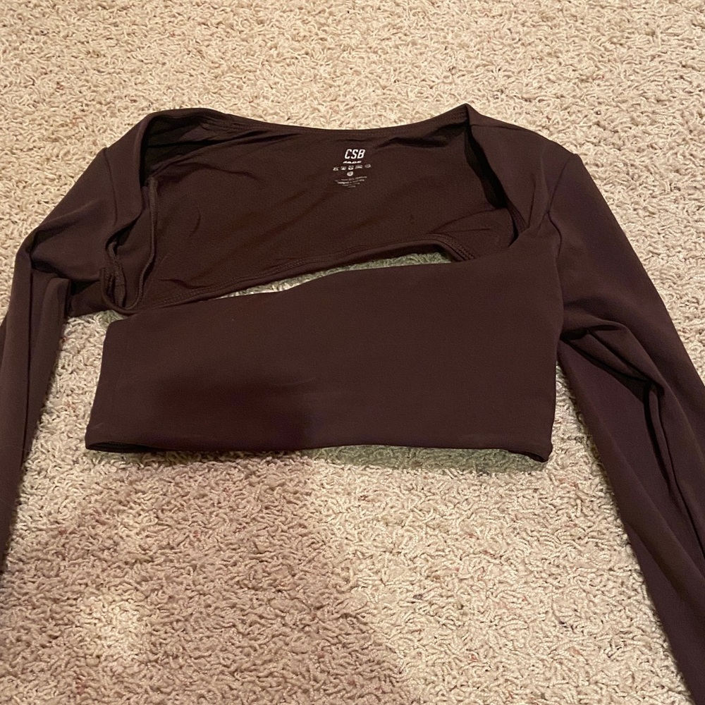 Crop Shop Boutique Brown Long Sleeve Crop Top - Picture 3 of 3
